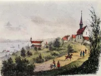 Kirche mit Dachreiter am Weg, Lithografie 1830 (Foto: Andreas Bertram-Weiss)